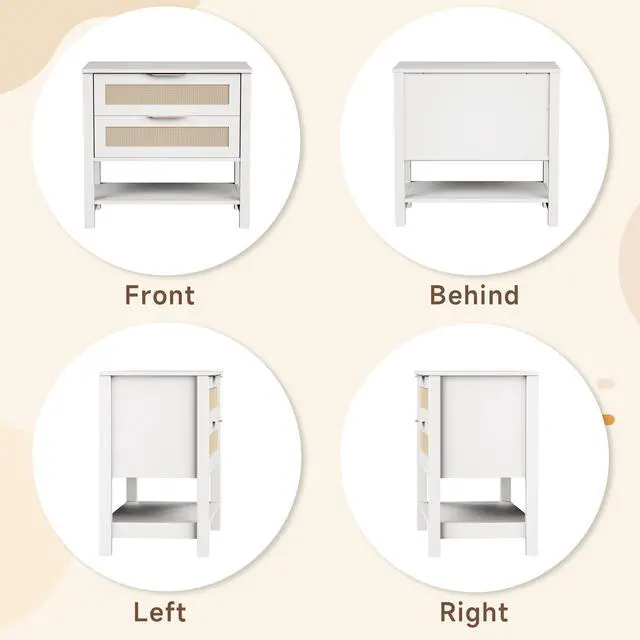 Alt view image 4 of 7 - Rattan Nightstand With 2 Drawers And Storage Shelf Boho Bedside Narrow Side Table For Bedroom