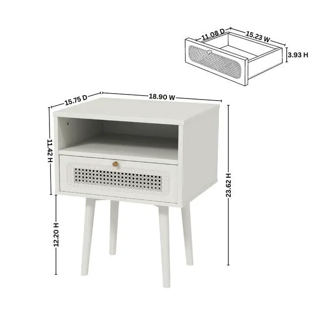 Alt view image 7 of 7 - Feeney Dual-Tier Storage Nightstand, Side Table, Cream White