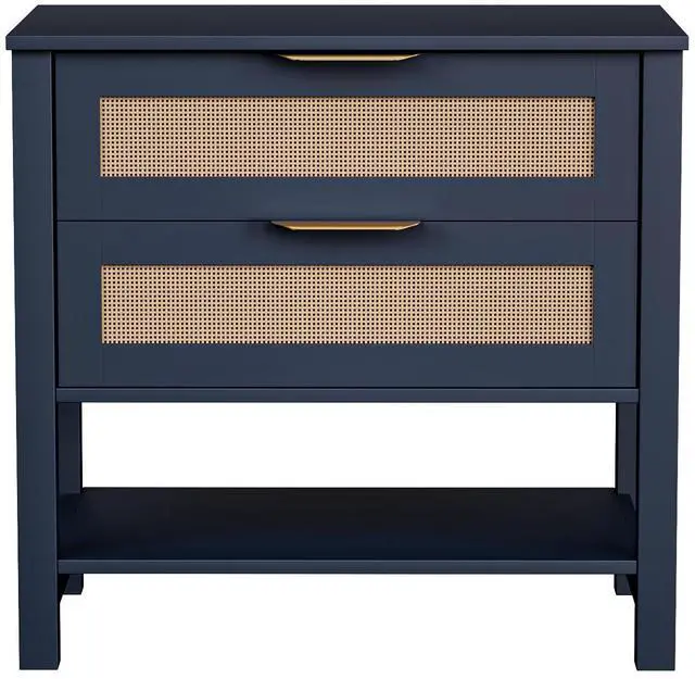 Main image of Rattan Nightstand With 2 Drawers And Storage Shelf Boho Bedside Narrow Side Table For Bedroom