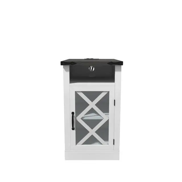 Alt view image 2 of 7 - Farmhouse End Table With Charging Station, 15.4'' Rustic Nightstand With Barn Door & Adjustable Shelf, Wooden Sofa Side Table With 3-Tier Storage For Living Room, Bedroom, White