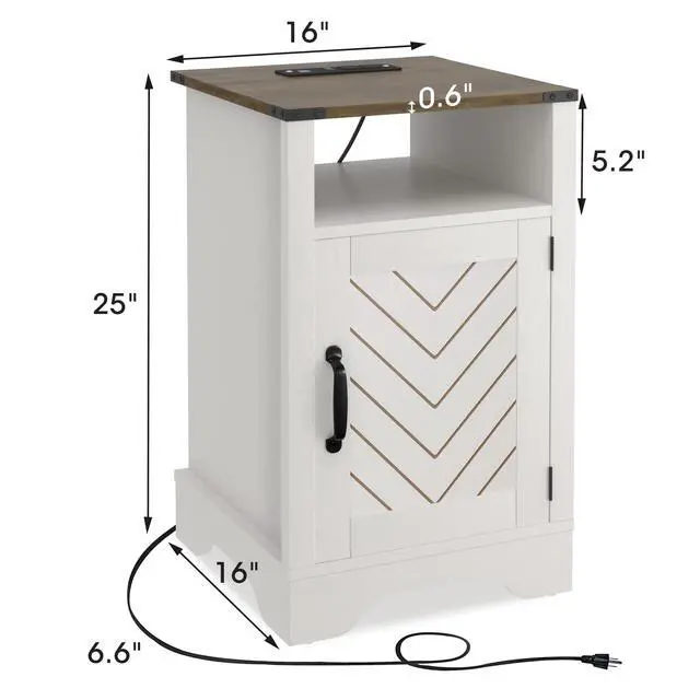 Alt view image 2 of 7 - Farmhouse Nightstand With Charging Station Wooden End Table For Bedroom, Living Room, 16" D X 16" W X 25" H(Set Of 1), White And Rustic Oak