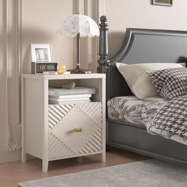 Main image of Nightstand With Charger Station And Usb Port,19 Inch Modern Night Stand With Storage Shelf, Bedside Tables For Bedroom, Home, Living Room,Beige
