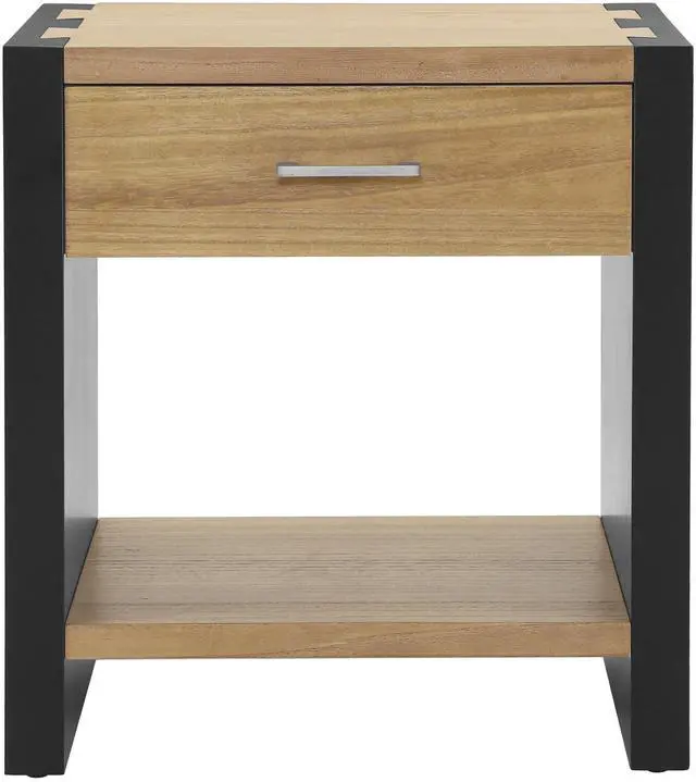 Alt view image 2 of 7 - Wood Nightstand, Bedside Table Natural &Black Color