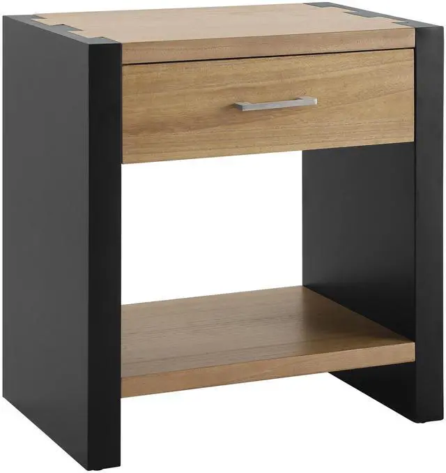 Alt view image 3 of 7 - Wood Nightstand, Bedside Table Natural &Black Color