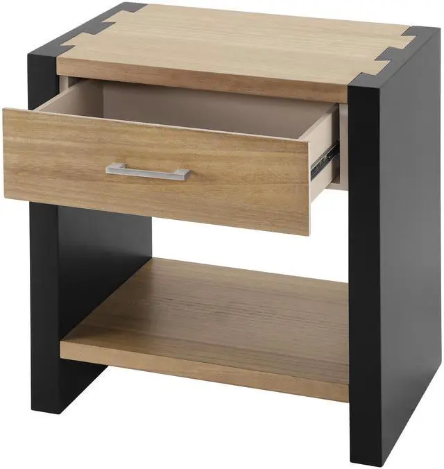Alt view image 4 of 7 - Wood Nightstand, Bedside Table Natural &Black Color