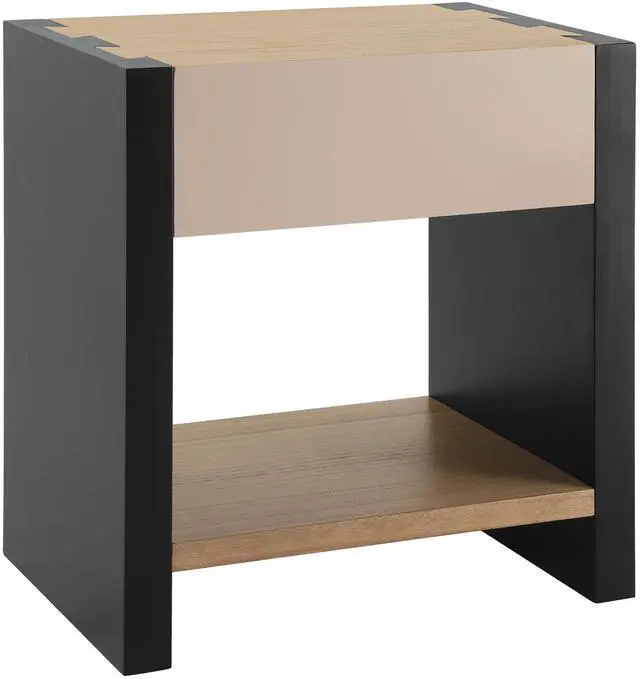 Alt view image 6 of 7 - Wood Nightstand, Bedside Table Natural &Black Color