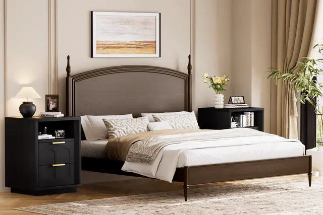 Alt view image 6 of 7 - Large Two-Piece Bedside Table Set, 2-Drawer Side Table, Spacious Storage Side Table With Type-C Charging Station And Metal Handles, Suitable For Bedrooms, Living Rooms, And Offices, Black