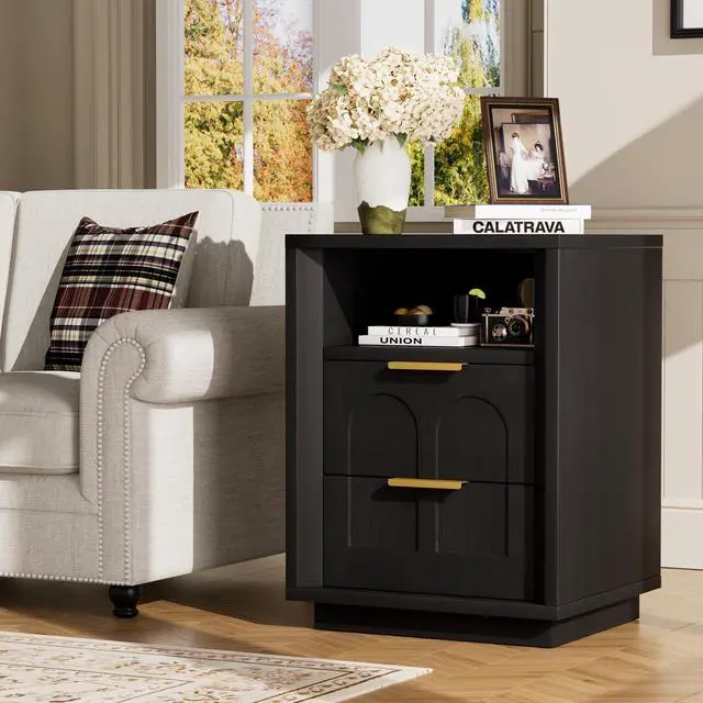 Alt view image 4 of 7 - Large Two-Piece Bedside Table Set, 2-Drawer Side Table, Spacious Storage Side Table With Type-C Charging Station And Metal Handles, Suitable For Bedrooms, Living Rooms, And Offices, Black