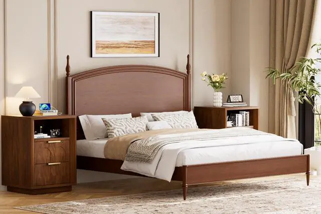 Alt view image 6 of 7 - Large Two-Piece Bedside Table Set, 2-Drawer Side Table, Spacious Storage Side Table With Type-C Charging Station And Metal Handles, Suitable For Bedrooms, Living Rooms, And Offices, Walnut