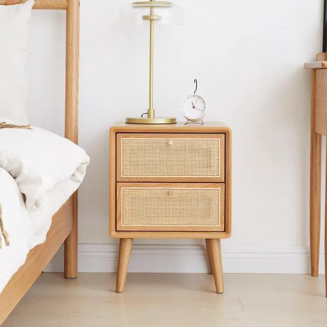 Alt view image 2 of 7 - Pure Solid Wood Bedside Cabinet Modern Simple Nightstands North America Oak Bedside Cabinet Nordic Bedroom Solid Oak Storage Cabinet 0.4M