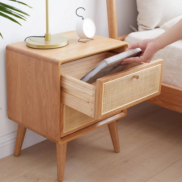 Alt view image 4 of 7 - Pure Solid Wood Bedside Cabinet Modern Simple Nightstands North America Oak Bedside Cabinet Nordic Bedroom Solid Oak Storage Cabinet 0.4M