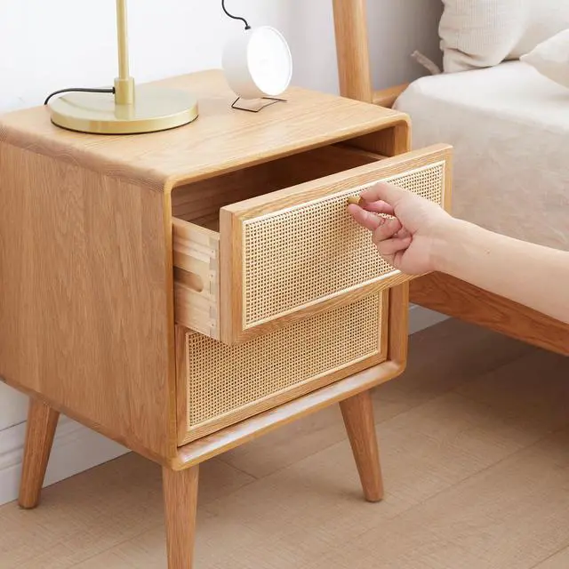 Alt view image 5 of 7 - Pure Solid Wood Bedside Cabinet Modern Simple Nightstands North America Oak Bedside Cabinet Nordic Bedroom Solid Oak Storage Cabinet 0.4M
