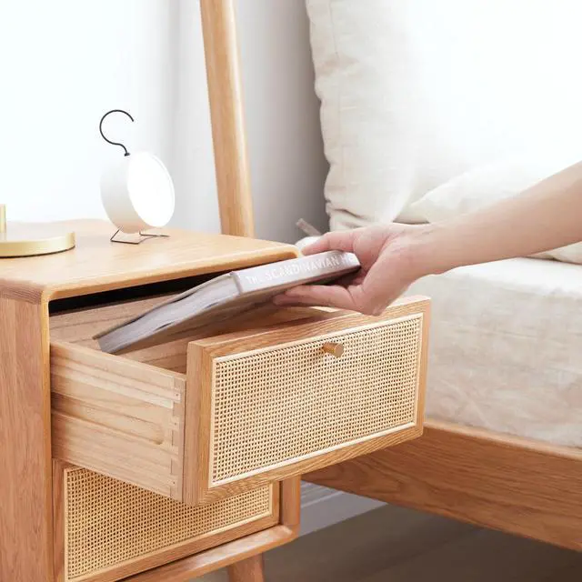 Alt view image 7 of 7 - Pure Solid Wood Bedside Cabinet Modern Simple Nightstands North America Oak Bedside Cabinet Nordic Bedroom Solid Oak Storage Cabinet 0.4M