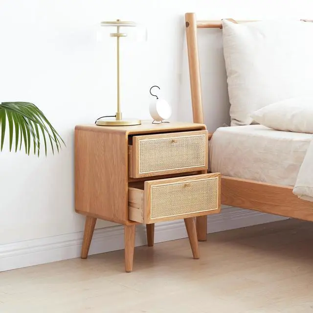 Alt view image 6 of 7 - Pure Solid Wood Bedside Cabinet Modern Simple Nightstands North America Oak Bedside Cabinet Nordic Bedroom Solid Oak Storage Cabinet 0.4M