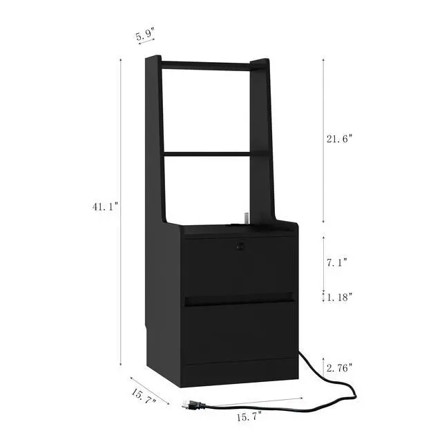Alt view image 5 of 7 - Nightstands Set Of 2, With Charging Station, Smart Nightstand With Night Light, Modern Night Stand With Bookshelf, Bedside Tables With Storage Cabinet For Bedroom, Black