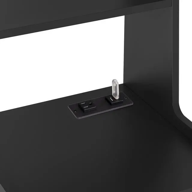 Alt view image 7 of 7 - Nightstands Set Of 2, With Charging Station, Smart Nightstand With Night Light, Modern Night Stand With Bookshelf, Bedside Tables With Storage Cabinet For Bedroom, Black