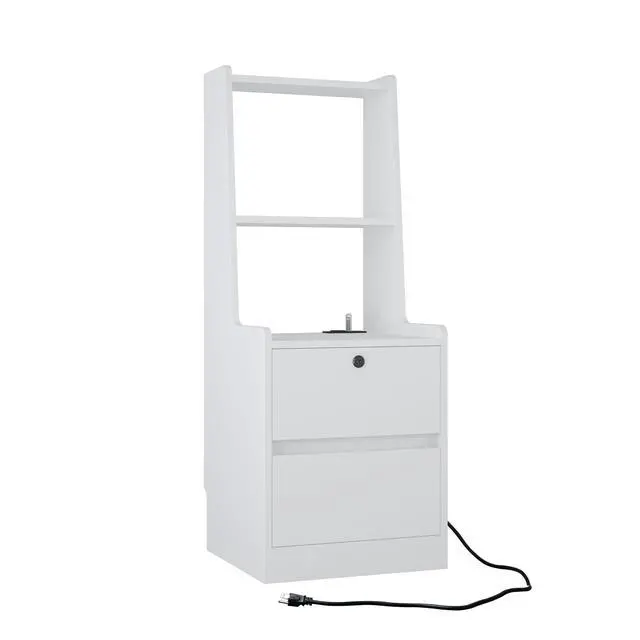 Alt view image 3 of 7 - Nightstands Set Of 2, With Charging Station, Smart Nightstand With Night Light, Modern Night Stand With Bookshelf, Bedside Tables With Storage Cabinet For Bedroom,White