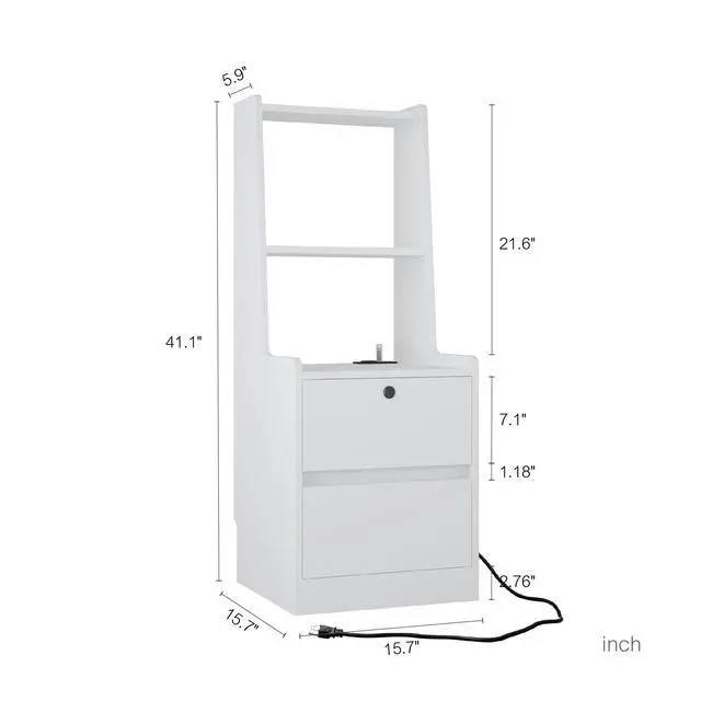 Alt view image 6 of 7 - Nightstands Set Of 2, With Charging Station, Smart Nightstand With Night Light, Modern Night Stand With Bookshelf, Bedside Tables With Storage Cabinet For Bedroom,White