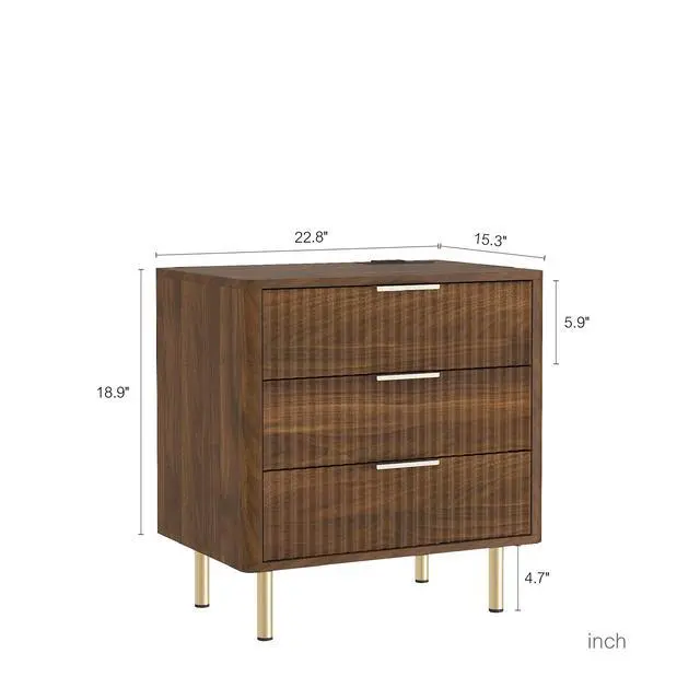 Alt view image 4 of 7 - Nightstand With Charging Station, Smart Nightstand With Night Light, Modern Night Stand With Storage Cabinet For Bedroom, Wood