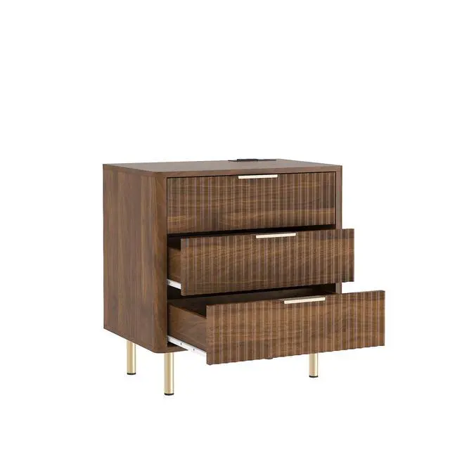 Alt view image 6 of 7 - Nightstand With Charging Station, Smart Nightstand With Night Light, Modern Night Stand With Storage Cabinet For Bedroom, Wood