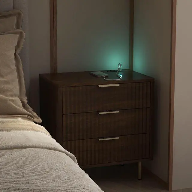 Alt view image 3 of 7 - Nightstand With Charging Station, Smart Nightstand With Night Light, Modern Night Stand With Storage Cabinet For Bedroom, Wood