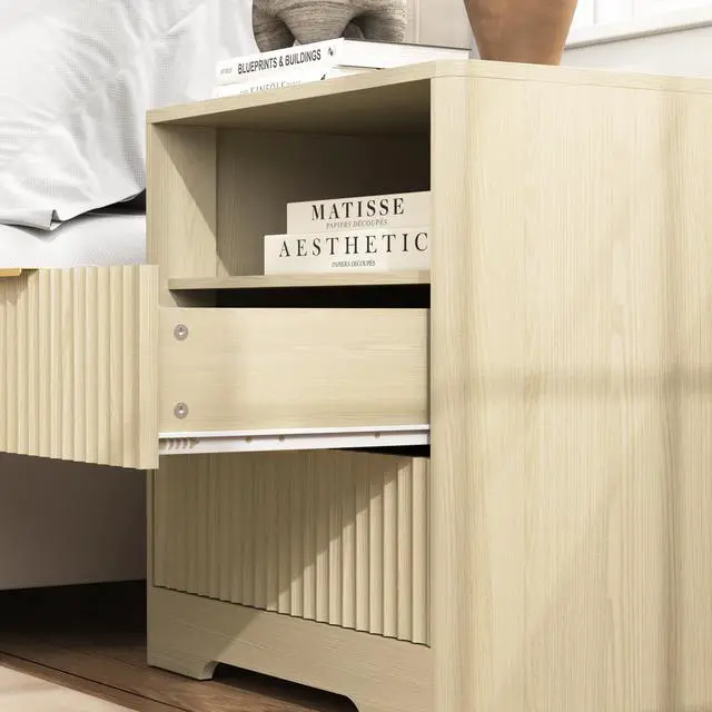 Alt view image 5 of 7 - Nightstand With Charging Station, Smart Nightstand With Night Light,Bedside Tables With Storage Cabinet For Bedroom, Wood