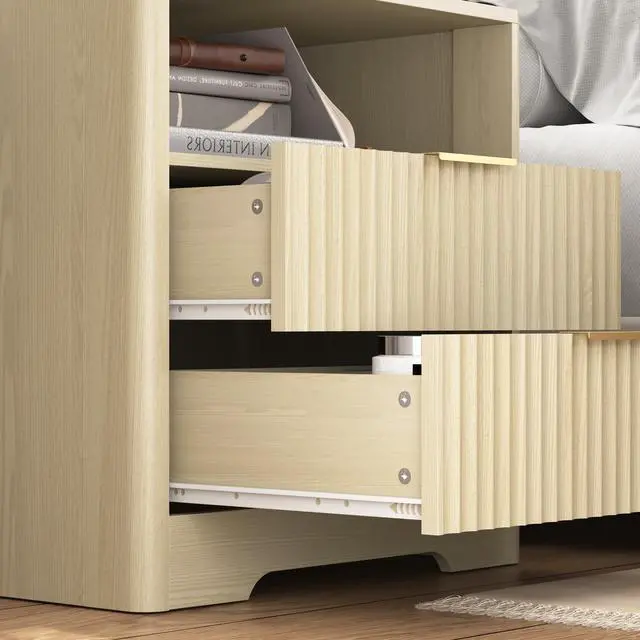 Alt view image 6 of 7 - Nightstand With Charging Station, Smart Nightstand With Night Light,Bedside Tables With Storage Cabinet For Bedroom, Wood