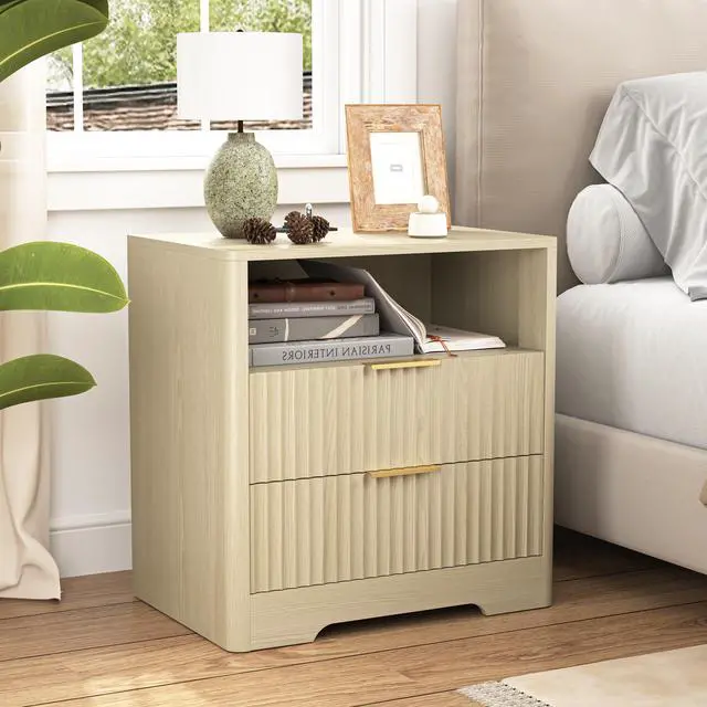 Alt view image 2 of 7 - Nightstand With Charging Station, Smart Nightstand With Night Light,Bedside Tables With Storage Cabinet For Bedroom, Wood