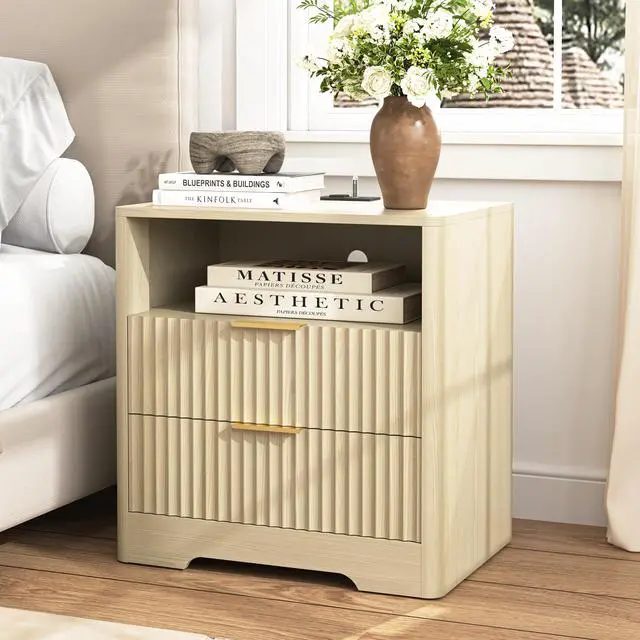 Alt view image 3 of 7 - Nightstand With Charging Station, Smart Nightstand With Night Light,Bedside Tables With Storage Cabinet For Bedroom, Wood