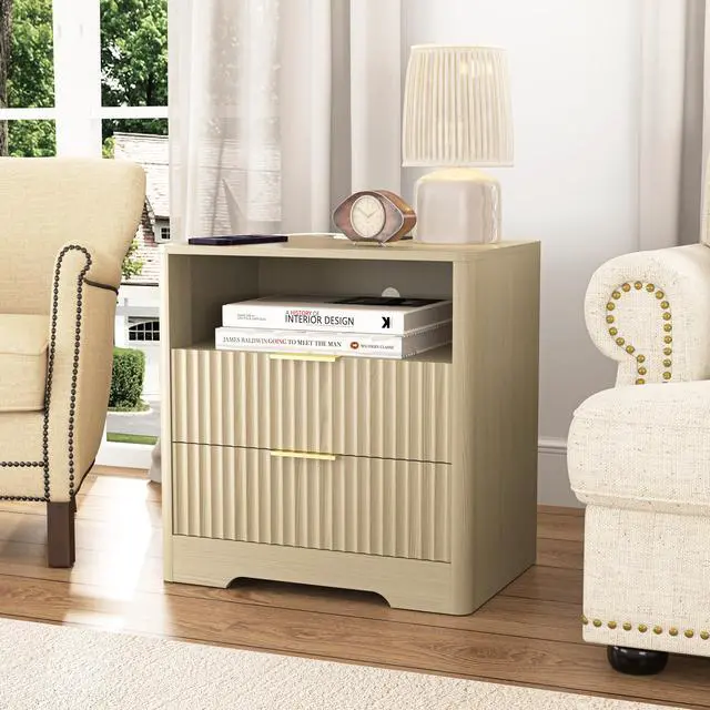 Alt view image 4 of 7 - Nightstand With Charging Station, Smart Nightstand With Night Light,Bedside Tables With Storage Cabinet For Bedroom, Wood