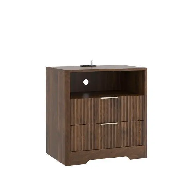 Alt view image 6 of 7 - Nightstand With Charging Station, Smart Nightstand With Night Light,Bedside Tables With Storage Cabinet For Bedroom, Wood