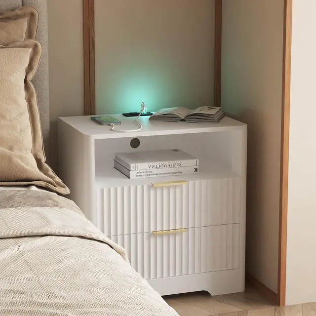 Alt view image 2 of 7 - Nightstand With Charging Station, Smart Nightstand With Night Light,Bedside Tables With Storage Cabinet For Bedroom