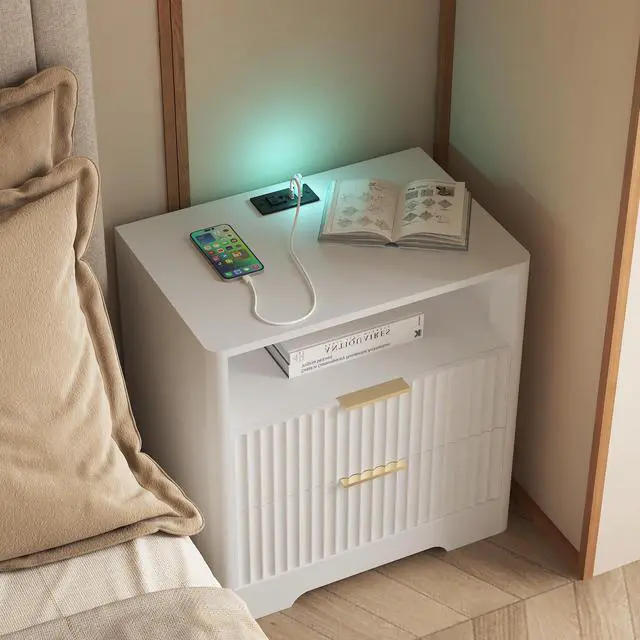 Alt view image 3 of 7 - Nightstand With Charging Station, Smart Nightstand With Night Light,Bedside Tables With Storage Cabinet For Bedroom