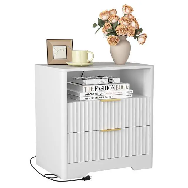 Alt view image 6 of 7 - Nightstand With Charging Station, Smart Nightstand With Night Light,Bedside Tables With Storage Cabinet For Bedroom