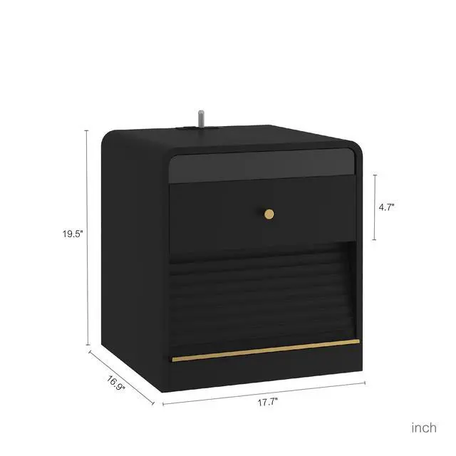Alt view image 7 of 7 - Nightstand With Charging Station, Smart Nightstand With Night Light,With Led Lights,Bedside Tables With Storage Cabinet For Bedroom,Black