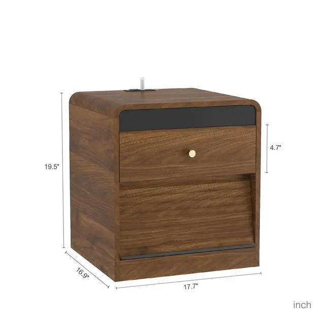 Alt view image 6 of 7 - Nightstand With Charging Station, Smart Nightstand With Night Light,With Led Lights,Bedside Tables With Storage Cabinet For Bedroom,Wood