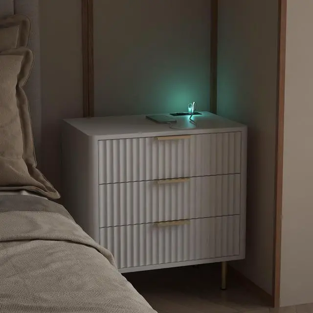 Alt view image 5 of 7 - Nightstand With Charging Station, Smart Nightstand With Night Light, Modern Night Stand With Storage Cabinet For Bedroom