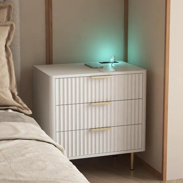 Alt view image 6 of 7 - Nightstand With Charging Station, Smart Nightstand With Night Light, Modern Night Stand With Storage Cabinet For Bedroom
