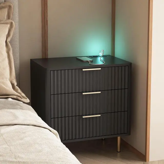 Main image of Nightstand With Charging Station, Smart Nightstand With Night Light, Modern Night Stand With Storage Cabinet For Bedroom