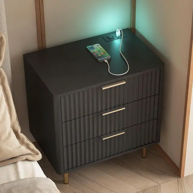 Alt view image 5 of 7 - Nightstand With Charging Station, Smart Nightstand With Night Light, Modern Night Stand With Storage Cabinet For Bedroom