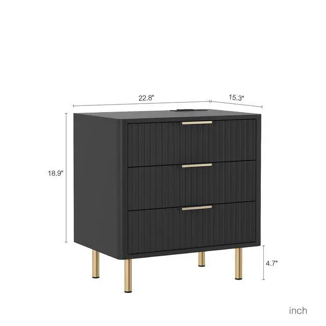 Alt view image 7 of 7 - Nightstand With Charging Station, Smart Nightstand With Night Light, Modern Night Stand With Storage Cabinet For Bedroom