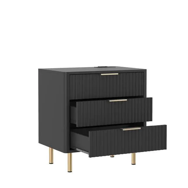 Alt view image 6 of 7 - Nightstand With Charging Station, Smart Nightstand With Night Light, Modern Night Stand With Storage Cabinet For Bedroom