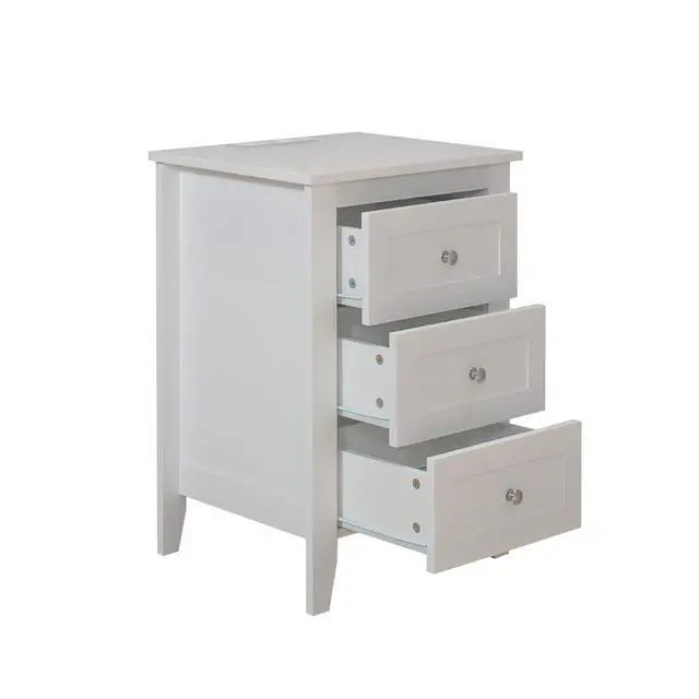 Alt view image 2 of 7 - White 3 Drawer Nightstand With Charging Station And Usb Ports & Power Outlets,Wooden Bed Side Table/End Table Modern Night Stands For Bedrooms