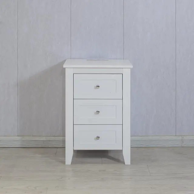 Alt view image 3 of 7 - White 3 Drawer Nightstand With Charging Station And Usb Ports & Power Outlets,Wooden Bed Side Table/End Table Modern Night Stands For Bedrooms