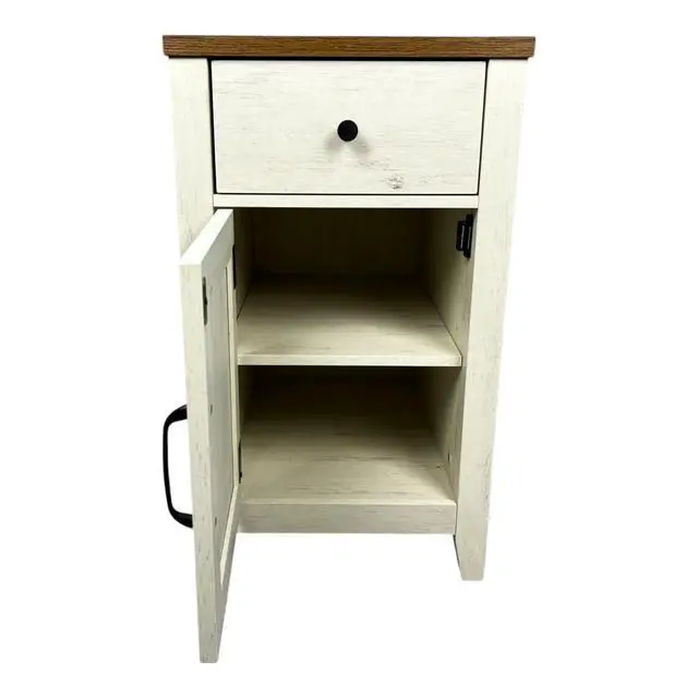 Alt view image 4 of 7 - Farmhouse End Table With Charging Station,Night Stand With Barn Door And Drawer, Storage For Bedroom Living Room ,Bedside Table, Bedside Table Brown+White Color