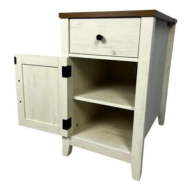 Alt view image 5 of 7 - Farmhouse End Table With Charging Station,Night Stand With Barn Door And Drawer, Storage For Bedroom Living Room ,Bedside Table, Bedside Table Brown+White Color
