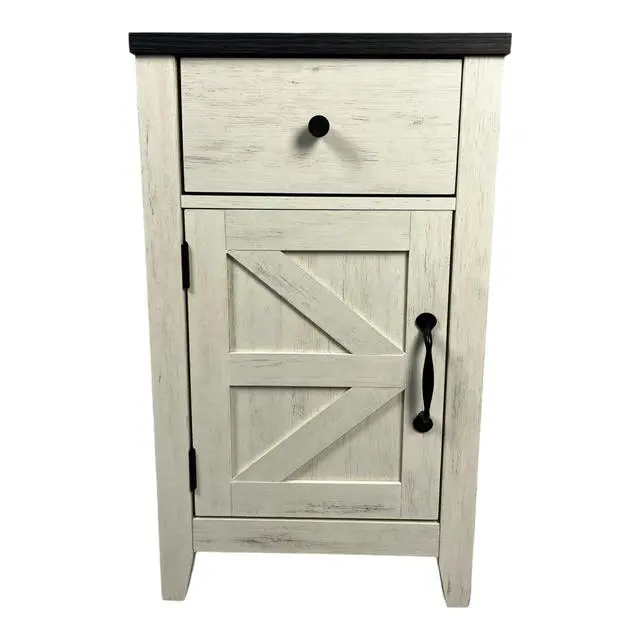 Alt view image 3 of 7 - Farmhouse End Table Bedside Table With Charging Station,Night Stand With Barn Door And Drawer, Storage For Bedroom Living Room ,Bedside Table, White+Black Color