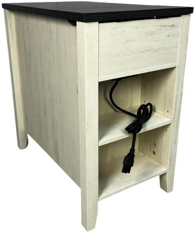 Alt view image 6 of 7 - Farmhouse End Table Bedside Table With Charging Station,Night Stand With Barn Door And Drawer, Storage For Bedroom Living Room ,Bedside Table, White+Black Color