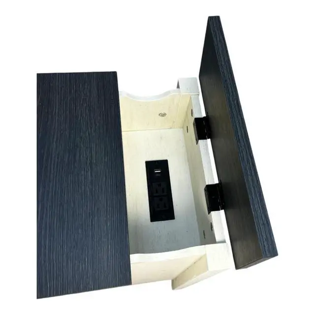 Alt view image 7 of 7 - Farmhouse End Table Bedside Table With Charging Station,Night Stand With Barn Door And Drawer, Storage For Bedroom Living Room ,Bedside Table, White+Black Color