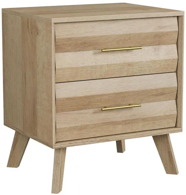 Main image of Oak-Colored Double Drawer Bedside Table, Medieval-Style Modern Bedroom Bedside Storage Cabinet, Bedside Table With Metal Handles, Single Unit